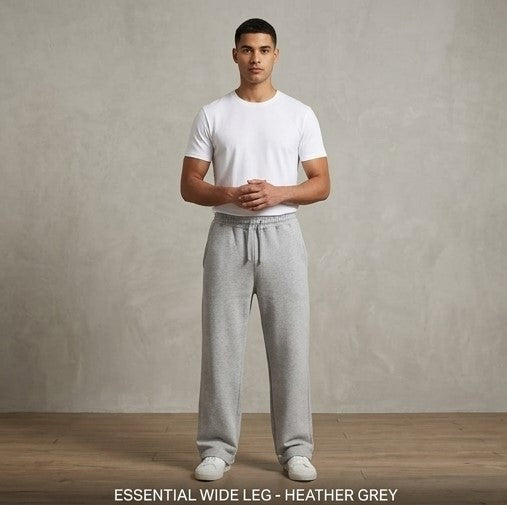 Essential Wide Leg Sweatpant - Heather Grey front view