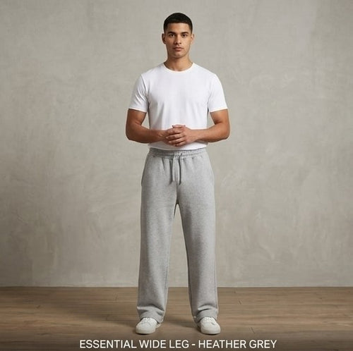 Essential Wide Leg Sweatpant - Heather Grey front view
