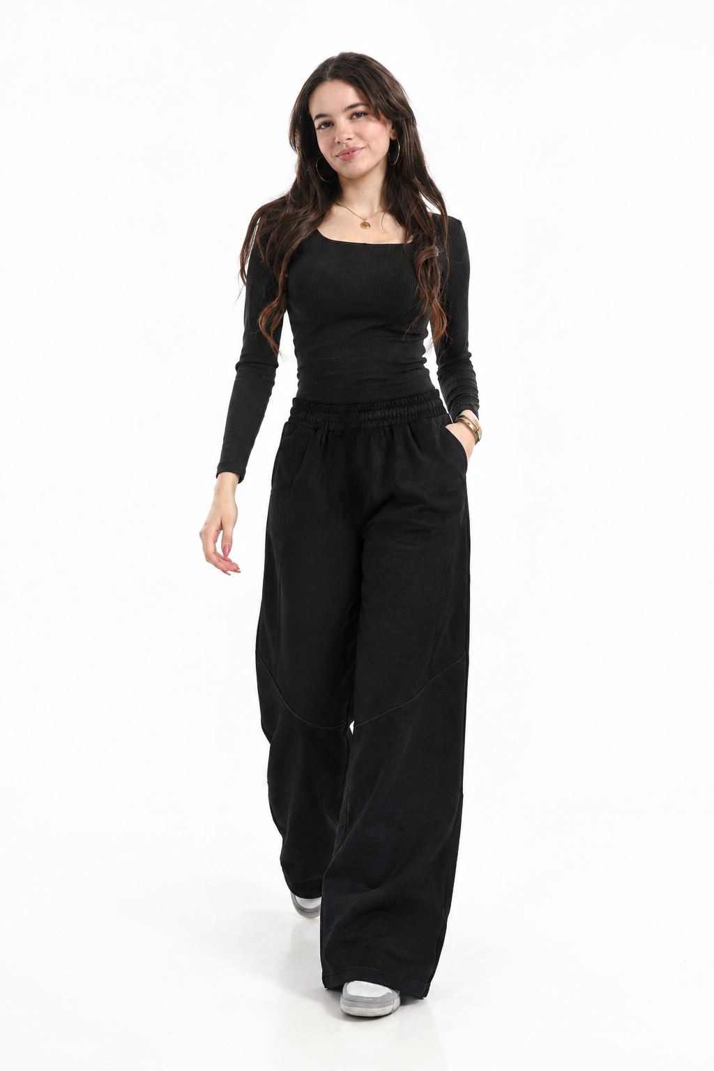 F-Wide-Leg Sweatpants — Jet Black