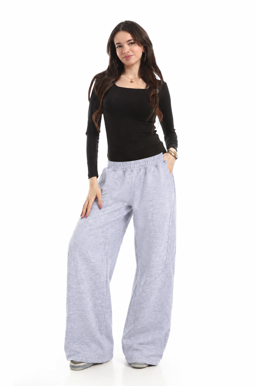 F-Wide-Leg Sweatpants — Light Heather Grey