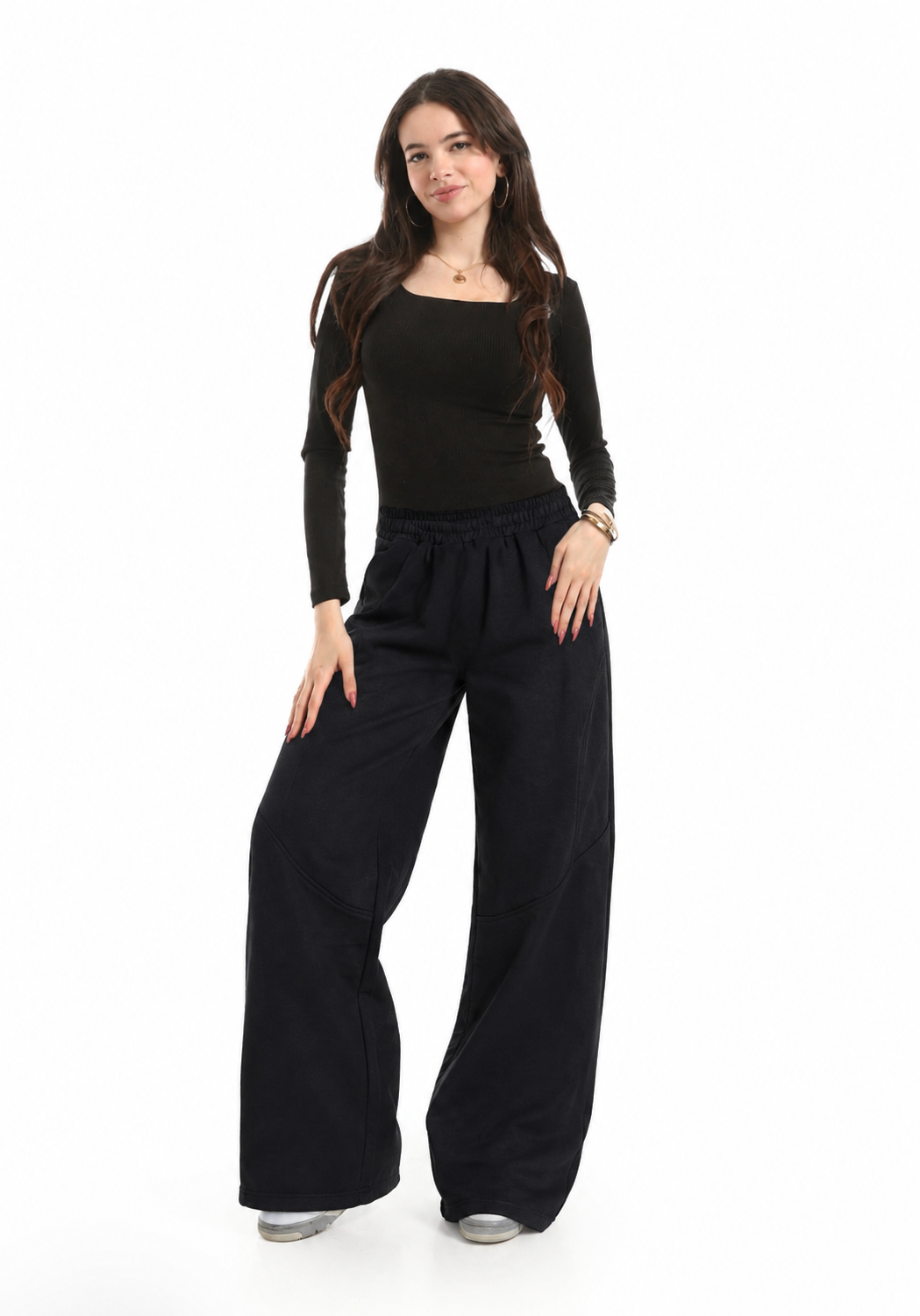 F-Wide-Leg Sweatpants — Jet Black